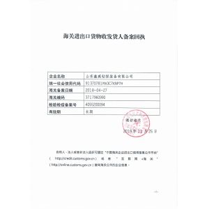 Shandong Xinwei Drilling Equipment Co., Ltd. Certifications