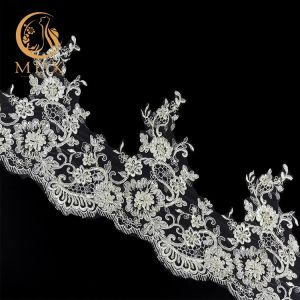 Buy cheap 135cm Width Beaded Lace Trim Embroidered White Lace Edging from wholesalers