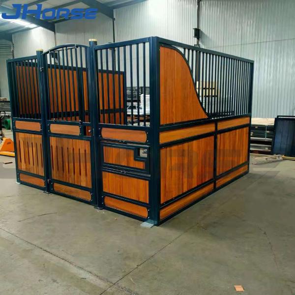Quality Steel Farm Fence Portable 3.5m Barn Stall Fronts With Teak Wood Double Door Design for sale