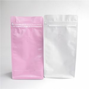 Buy cheap Customized Matte White Flat Bottom Coffee Bag Reusable Zip Aluminum Foil Quad Bottom Bag With Valve from wholesalers