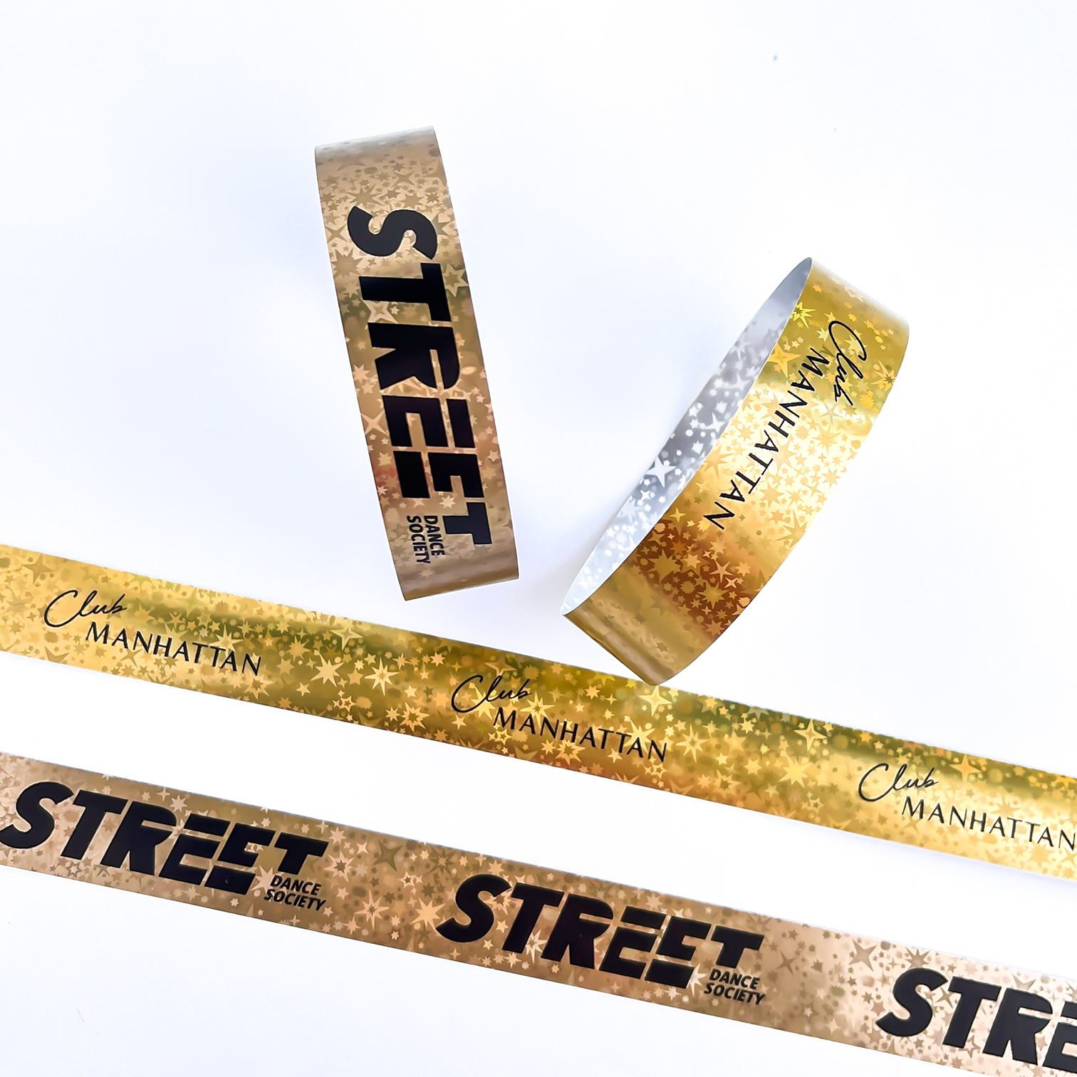 Plastic Golden Star Pattern Disposable Wristband Holographic With Logo Text