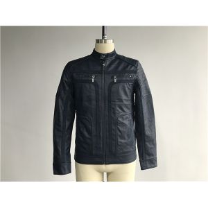Buy cheap Navy Upstyled Mens PU Jacket , Faux Leather Biker Jacket With Suede Detail TW75530 from wholesalers