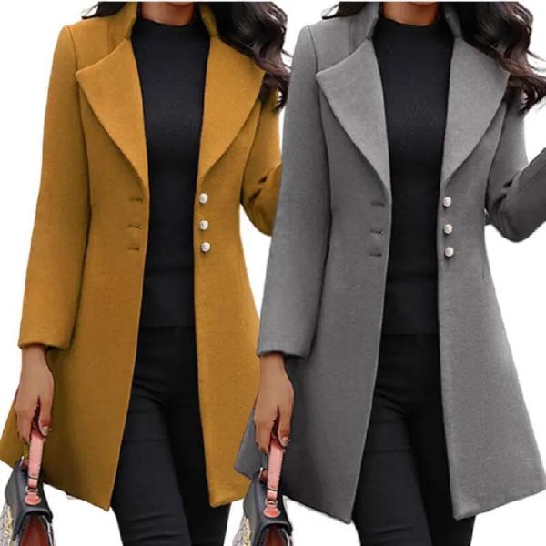 MID-Length Korean Version Wool Lapel Thin Winter Coat Solid Color Slim Ladies Woolen Coats for Women