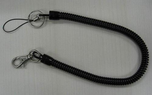 Quality Plastic Spring 30cm Unstretched Length Black Sprial Key Coil w/Split Ring Cellphone Loop and Press-in Hook for sale