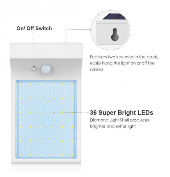 Quality Mini Portable Solar Panel Light 36 LED Waterproof Lamp with on/off Switch utdoor Wireless Waterproof Security light for sale