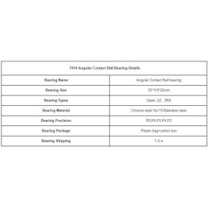 Single Row Angle Contact Ball Bearing 7014 Size 70*110*20mm P4/P6/P2