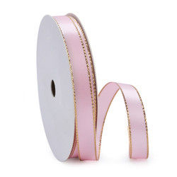 Hot Sale 16mm Colorful Metallic Gold Edged Double Face Satin Ribbon
