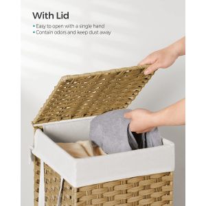 Buy cheap Laundry Hamper With Lid, 23.8 Gallon (90 L) Synthetic Rattan Clothes Laundry Basket With Lid And Handles, Foldable, Removable Liner, Goose Yellow from wholesalers