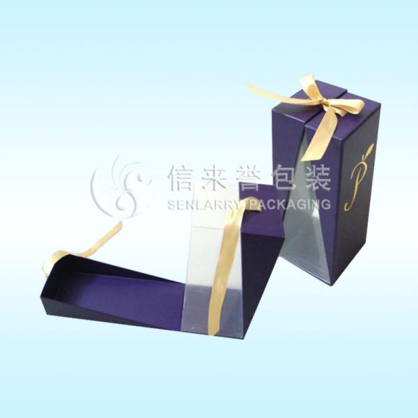 Buy cheap Mini purple wine display boxes with yellow ribbon from wholesalers