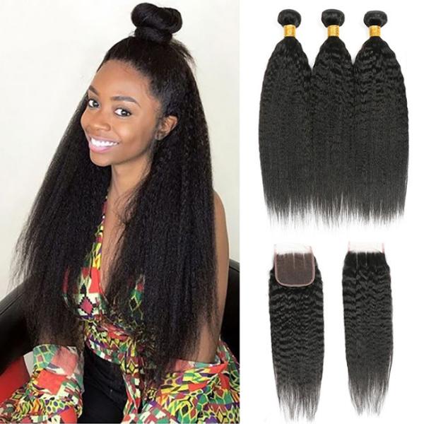Quality Kinky Straight Brazilian Human Hair Bundle With Closure 8A/9A/10A for sale