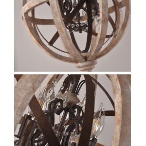 Retro Chandelier Lighting Industrial Hanging Pendant Lamp Globe Wooden