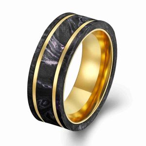 Buy cheap New Arrival Black Forged Carbon Fiber Ring Plated 14K Gold Men's Ring with Purple Foil from wholesalers