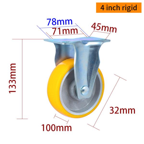 EDL Medium Duty 4inch 150kg Plate TPU Caster by Rigid, Swivel and Brake type 504P-86A
