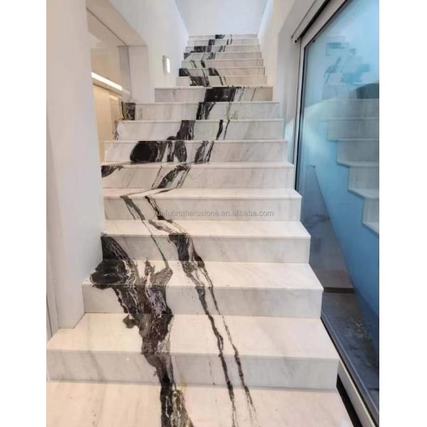 Easy Installation Panda White Marble Stairs with Modern Design and LED Wall Lights