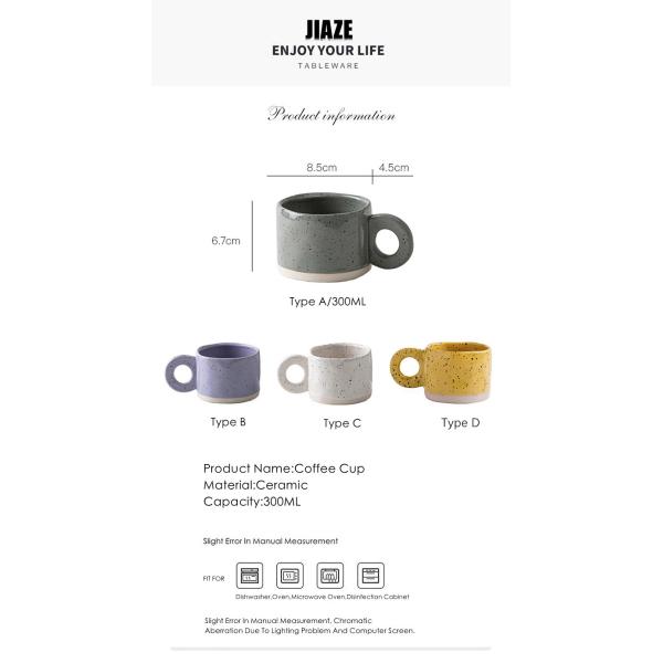 300ML Ceramic Nordic Ring Handle Coffee Mug Speckled Brief Novelty Pattern Milk Tea Cup Breakfast Milk Mug
