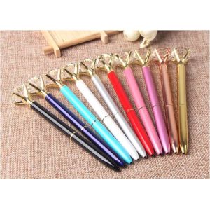 China Promotional ballpen with customized logo 3d oil metal crystal pen of diamond in the top side on sale