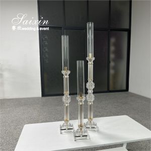 Buy cheap Factory Wholesale 3 Pcs Tall Set Crystal With Gold Metal Candlestick For Wedding Able Decor from wholesalers