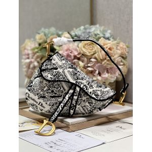 Buy cheap Women Embroidery Dior Saddle Sling Bag Patchwork 25cm With 3 Interior Pockets from wholesalers