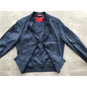 Buy cheap Navy Linen Jacket Short Trench Coat Men With Rib Collar And Gunmetal Zip from wholesalers