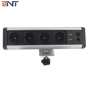 Horizontal EU power clamp on table power socket box with data connectors