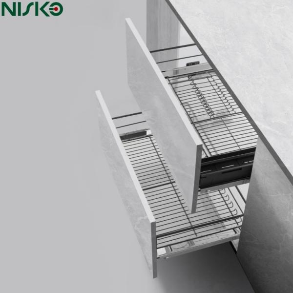 Quality Multipurpose 2 Tier Pull Out Wire Basket Drawers Cutlery Tray for sale