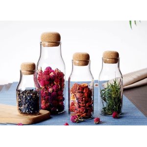 Buy cheap High Borosilicate Glass Milk Bottles Soft Wooden Lid Round Shape FDA Certification from wholesalers