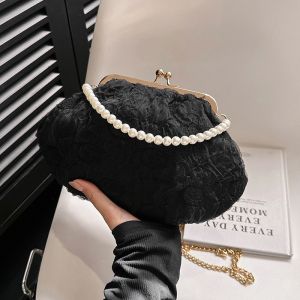 Buy cheap 2024 NEW RETRO FAIRY SOLID COLOR SMALL BAG WHITE HAND PEARL BAG WOMEN'S NET YARN INS SIMPLE CROSSBODY BAG from wholesalers