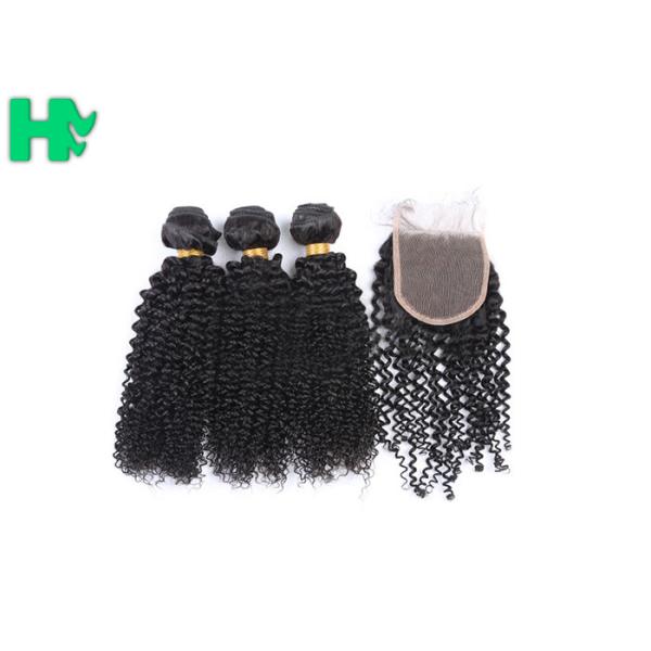 Quality Peruvian Human Hair Kinky Curly Frontal Lace Closure With Bundles Double Weft for sale