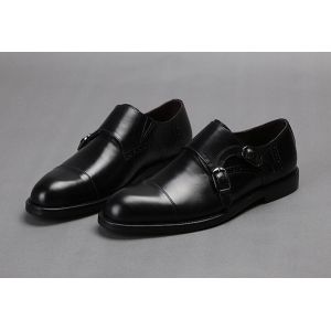 Buy cheap Black Mens Monk Strap Shoes , Goodyear Leather Shoes With Buckle from wholesalers