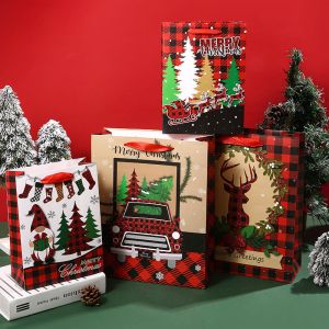 Buy cheap Red Lattice Santa Claus Gift Packaging ECO Friendly Paper Bag 33*9*7cm from wholesalers