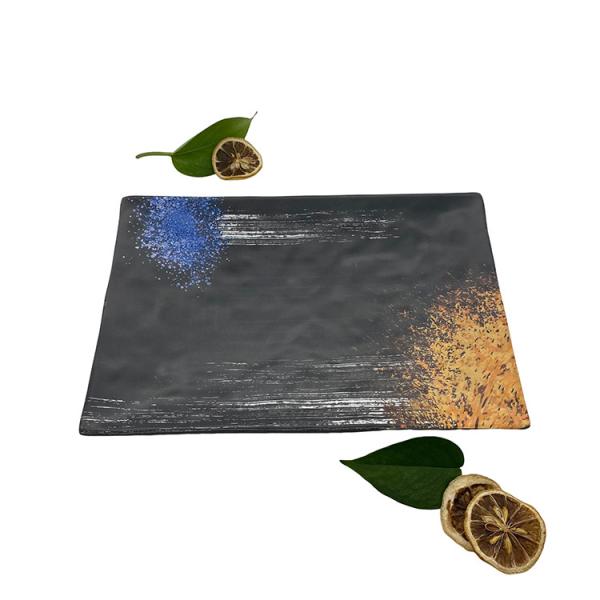 Buy cheap Matte Black Melamine Soup Plate Reliefs Texture Rectangle Shaped Plates from wholesalers