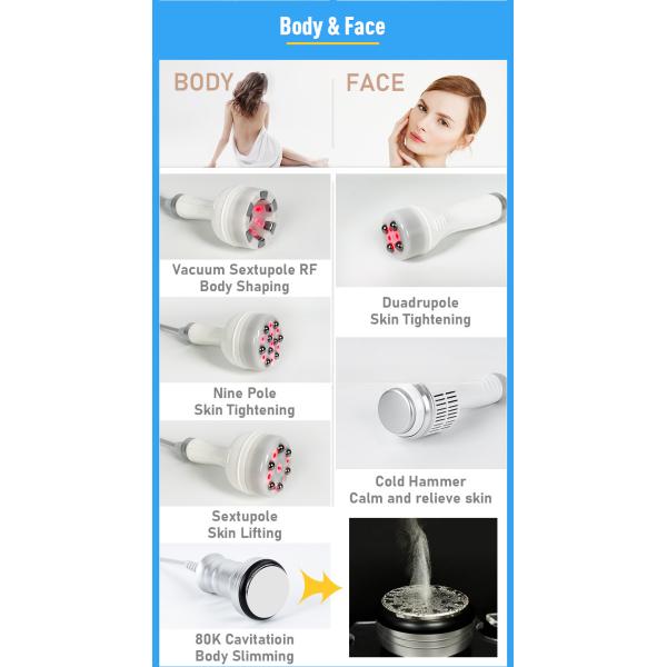 Portable RF Vacuum Cavitation Machine 6 Handles Body Slimming Lipo Laser 80K