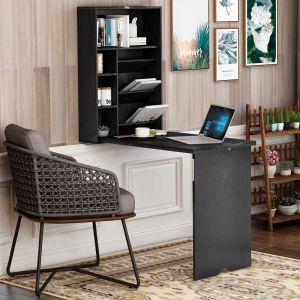 Black 36lbs Melamine Board Tomile Home Office Computer Table With Bookshelf
