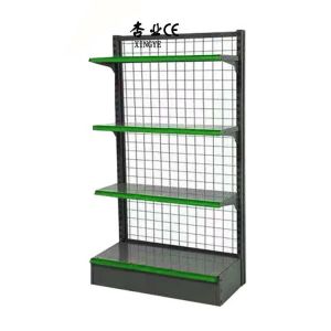 Factory Custom Size Color mesh gondola rack supermarket grid gondola display