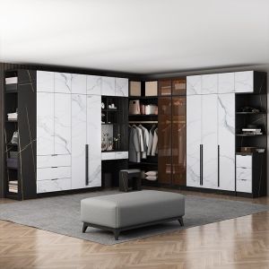 Luxury Bedroom Wardrobe In Organge Color Door With Led Lighting