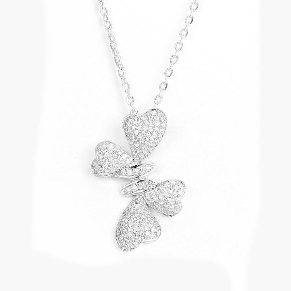 Quality 1.73g Sterling Silver Cubic Zirconia Pendant Heart Bow Shape for sale
