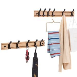 Coat Hat Hanger for Wall Organized and Storage with Movable Hooks Bamboo