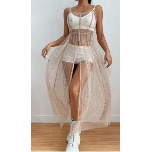 China Sling Mesh Bikini Cover Up Sexy Slim Dress Sleeveless Solid Pattern on sale