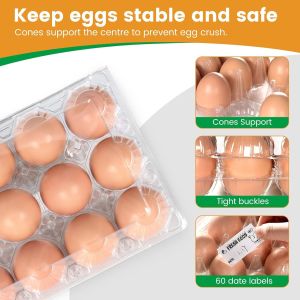 Buy cheap Count Plastic Egg Cartons, With 60PCS Date Labels, Bulk Cheap Clear Reusable Egg Containers For Fresh Medium Eggs Storage, Suitable For Farms, from wholesalers