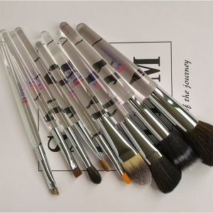Acrylic Handle Synthetic Hair Crystal Diamond Makeup Brush 9pcs With Case