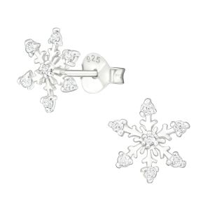 China 925 Sterling Silver Rhodium Plated CZ Snowflake Stud Earrings 2g on sale