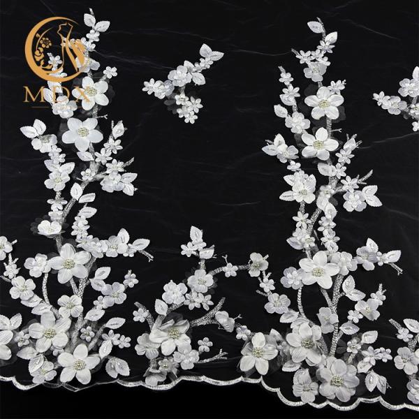 Quality Bridal Wedding Tulle Lace Trim 25cm With 3D Flower Decoration with Beads for sale