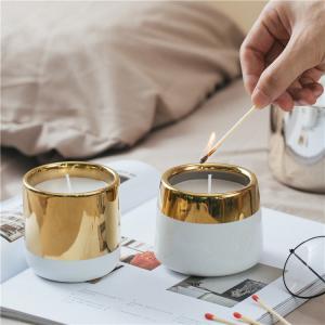 Buy cheap Luxury Handmade Custom Ceramic Candle Jars With Golden Electroplated from wholesalers