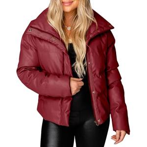 Buy cheap Zip Up Faux Leather Puffer Winter Down Jackets Zipper Closure from wholesalers
