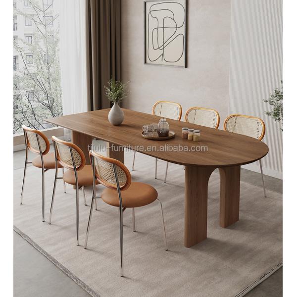 Modern Nordic Home Furniture Solid Wood Rectangular Dining Table with Walnut