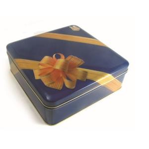 Printing Ribbon Flower Pattern Square Tin Box Cans / Sweety Cookie Matel Tin
