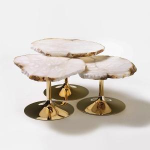 Buy cheap SUS 304 Irregular Shaped Snowstone Coffee Table Set High End Metal Mirror Base from wholesalers