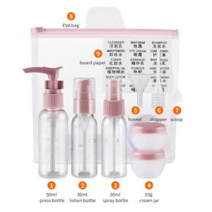Buy cheap 9pcs PET Lotion Spray Travel Toiletry Bottle Kit For Personal Care Customized Color from wholesalers