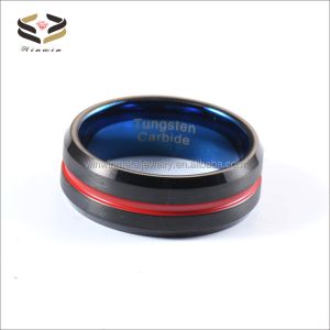 Buy cheap Red Strip Brushed Blue Tungsten Ring for Wedding and Engagement with Channel Setting from wholesalers