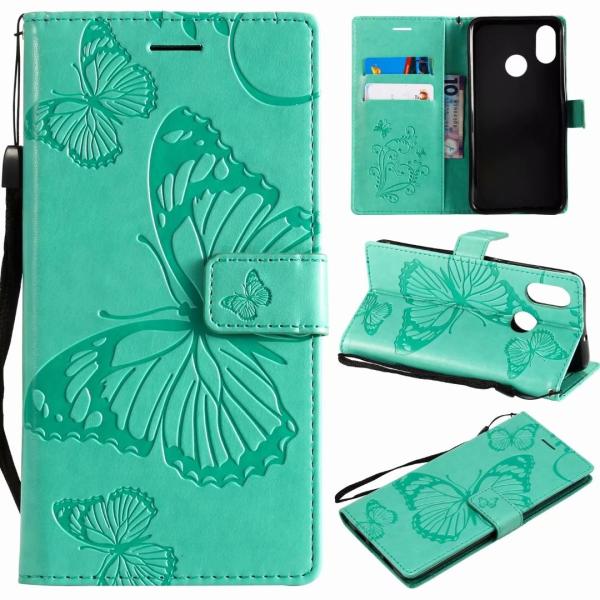 Quality Xiaomi 8 Embossing 3D Butterfly Leather Bracket Stand Wallet Case with wristlet strap for sale